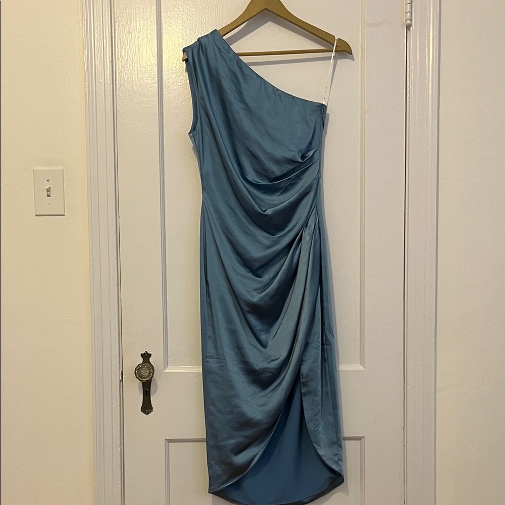 REVOLVE Elliatt One-Shoulder Satin Dress in Blue